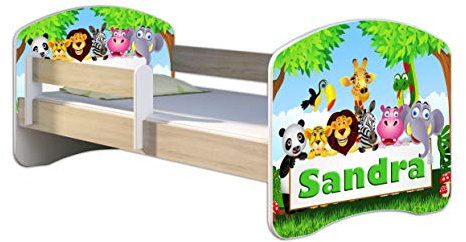 ACMA Lit Enfant Bébé TIROIR Matelas Gratuite CHÊNE Sonoma II (01N Le prénom - Zoo, 180 x 80 cm)