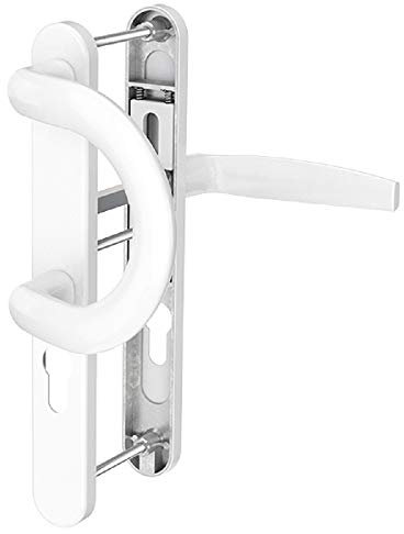 Schmalrahmengarnitur PZ Lochung Türdrücker 72mm Langschildgarnitur Weiss RAL9016 Schildgarnitur (Bügelgriff/Drücker, Türstärke 55-70mm)