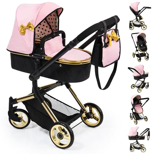 Bayer Design 18490AA Puppenwagen Neo Vario, mit Tasche, höhenverstellbarer Griff, Schwenkschieber, wandelbar als Puppenjogger, bewegliche Vorderräder, integrierter Korb, zusammenklappbar