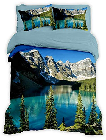 Traumschlaf Renforcé Bergsee Bettwäsche Set • mega Mountain Design • 100% Baumwolle mit Reißverschluss 155x220 cm + 80x80 cm