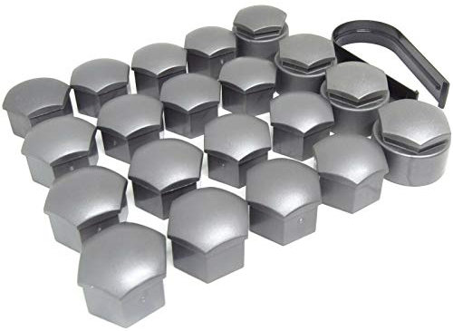 Genuine Wheel Nut Covers for A3 Q3 Q5 A4 A6 Q2 with Removal Tool (Matt Grey, 17mm)