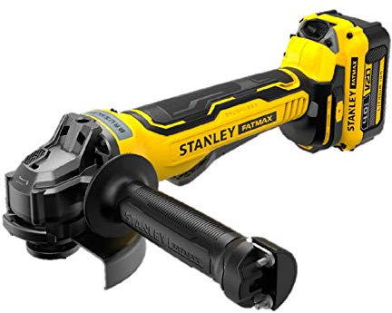 STANLEY FATMAX Mini Amoladora V20 Litio 18V, motor sin escobillas, Velocidad 8000 rpm, 3 posiciones de mango, Incluye: maletín, 2 baterías 4Ah, cargador 2Ah, empuñadura lateral, SFMCG700M2K-QW