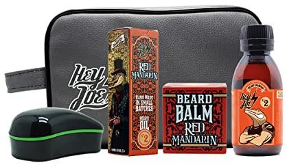 HEY JOE! - Bearded Survival Kit Delux Nº 2 | Kit de Barba para el Cuidado de Hombre - Bálsamo, Aceite, Shampoo, Cepillo y Neceser para Barba Saludable