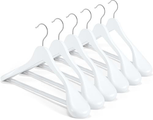 House Day Perchas de Madera Maciza Mujer, Perchas de Madera con Hombros Anchos, Perchas para Trajes con Barra Antideslizante para Pantalones, Gancho Giratorio de 360° con Acabado