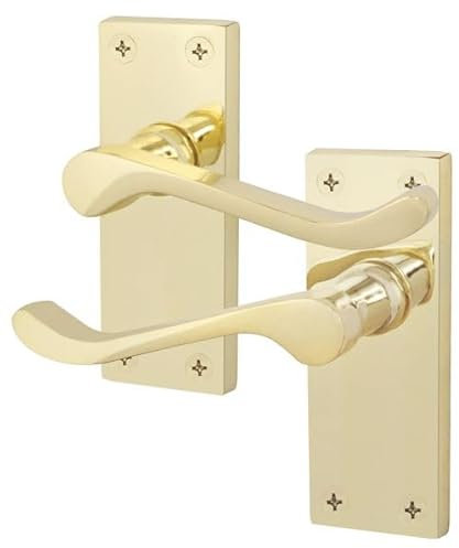 EAI Polished Brass Victorian Scroll Door Handles | 1 Pair of Brass Internal Lever Latch Handles on Backplate