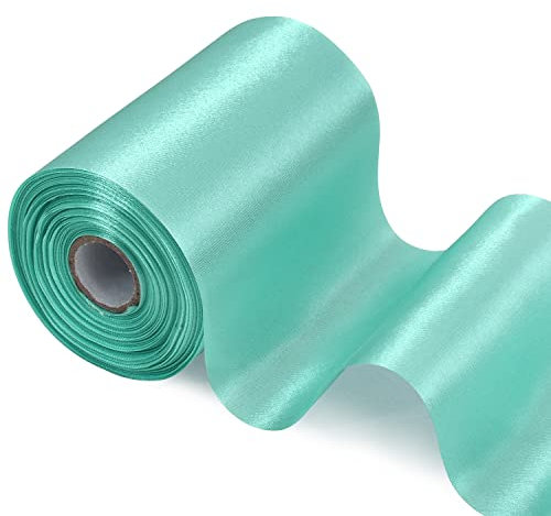 TONIFUL 10cm x 20M Aqua Blue band breit geschenkband große schleife satinband für auto Bogen Große Eröffnungszeremonie Schleifen Dach Außendekoration Partydekoration Stuhl Hochzeit Der Valentinstag