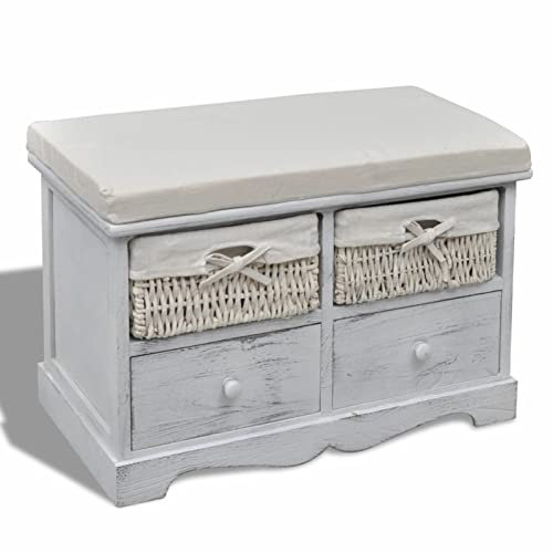 Voupuoda Sitzbank mit Stauraum, Sitzgruppe, Esszimmerbank, Küchenbank, Polsterbank, Weiß 62×33×42 cm Paulownia Holz