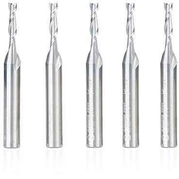Amana Tool 46100-5, Lot de 5 fraises à défoncer hélicoïdales SC 1/8 D x 1/2 CH x 1/4 SHK x 5 cm de long 2 cannelures