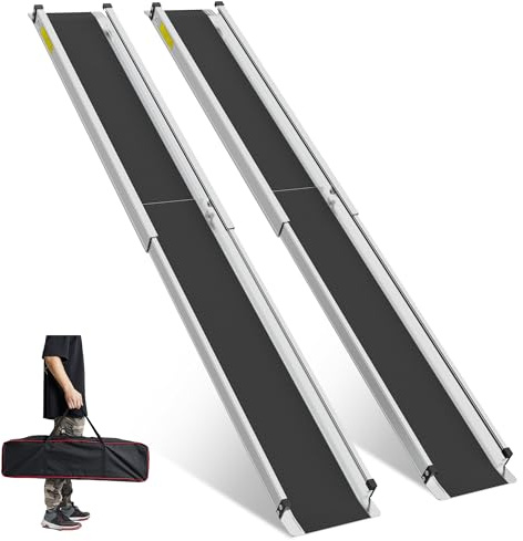 KOLOTOOL Adjustable Wheelchair Ramp 6FT Telescoping Portable Ramps for Steps Aluminum Lightweight Ramp with Storage Bag Non-Skid Ramps for Wheelchair for Home 72 L x 7.4 W 600lbs Capacity (2 Pack)