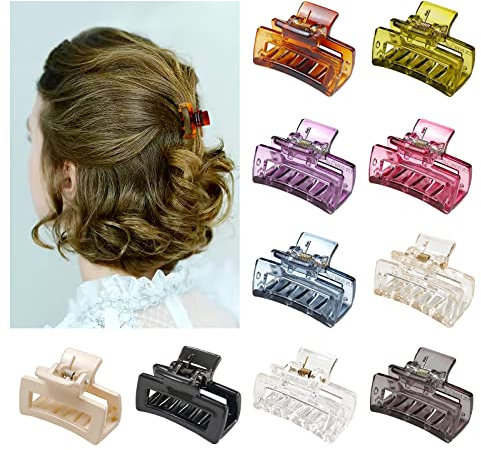 Kavya 10 pcs Mini Pince Cheveux, Pinces a Cheveux Carrées en Plastique de 4 cm, Petites Barrette Cheveux Femme Antidérapantes, Accessoires Cheveux Femme pour Femmes Filles Cheveux Fins-A