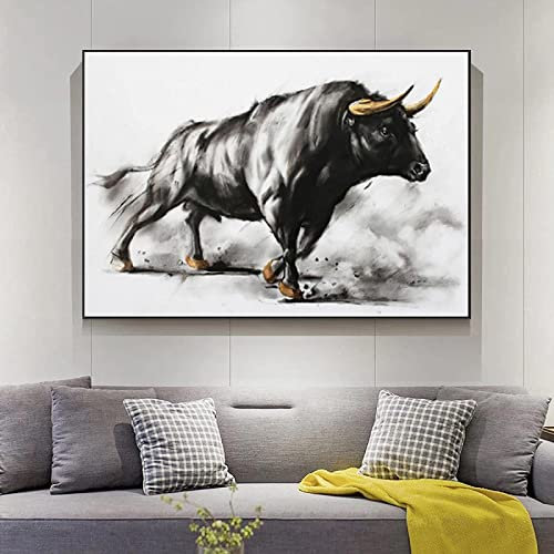HMXQLW Leinwandbilder Stierkampf Schwarzer Stier Bilder, Tier Bild Wohnzimmer Wandkunst Poster, Schlafzimmer Wohnzimmer Wandbilder Malerei Dekoration Kein Rahmen (80X120CM)