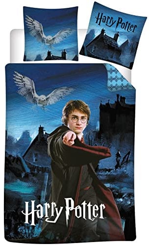 Harry Potter Leucht Bettwäsche 135x200 80x80 Kissenbezug Hogwarts [Wendemotiv-2 Designs] 100 Prozent Baumwolle Schadstoffgeprüft Öko Tex Deutsche Größe, Glow in The Dark, 1000688, 200 x 135 cm, Blau