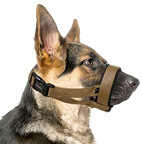 HEELE Maulkorb für Hund mit Kopfriemen, Weiche Gepolstert, Braun, L | HundeMaulkorb Verhindert das Beißen Kauen und Bellen, Kein Reiben, Verstellbare Schlaufe, Maulkorb für Große Mittlere Hunde