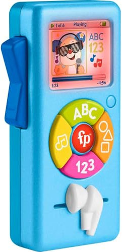 Fisher-Price Laugh & Learn Jouet d'apprentissage pour bébé Lecteur de musique avec lumières et activités motrices fines pour enfants de 6 mois et plus Bleu