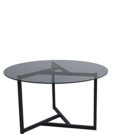 WellHome Runder Couchtisch metalstruktur Rhin Schwarz geraucht 75x42x75 cm