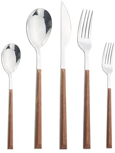 Juegos De Cubertería Juego De Vajilla De Acero Inoxidable Con Mango De Madera De Imitación Cuchillo De Cocina Tenedor Cuchara Juego De Vajilla 30Uds. De Madera