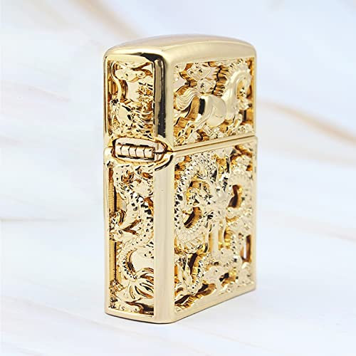 XOTAK Retro Metall Feuerzeug Petroleum Nachfüllbar Vintage Zigarettenanzünder Benzinfeuerzeug - Gold - Messing - Kerosin - Antik Design