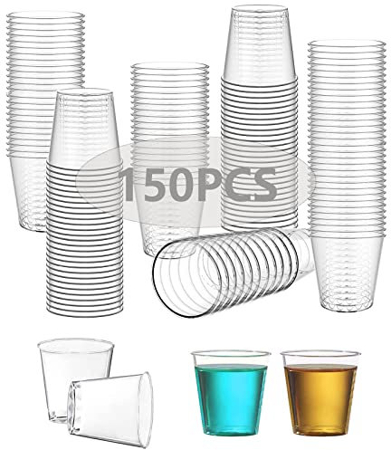 Mis.Moon 150PCS Plastic Shot Glasses, Reusable Shot Glasses 30ml-1oz, Strong Durable Hard Plastic, Quality Crystal Clear Shot Cups for Parties, Travel, Picnics, Weddings, Camping, Beach