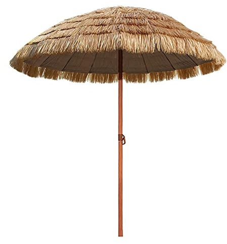 Yesbon Parasol en Paille Hawaii Naturel Hydrofuge Portable Ombrelle Jardin/Balcon Rond Parasol de Plage Hawaï Tropicale ø145x210cm, pour Jardin, Balcon, Parc, sans Base