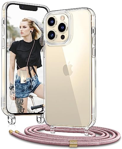 Vaykwo Trasparente Cover con Cordino per iPhone 13 Pro Max 6,7'', Oro Rosa