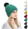 Kunyeah Damen Winter Beanie Mütze Strickmütze mit Pompon Satin Seide gefüttert Hut Warm Einfarbig Hut für Frauen Mädchen