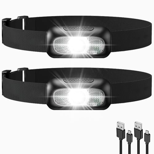 SuperFire Head Torch Rechargeable 2 Pack, 5 Modes Bright LED Headlamp with Red Light, Lightweight Waterproof Hands-Free Head Torch for Camping, Running, Hiking, Adjustable Headband for Adults, Kids