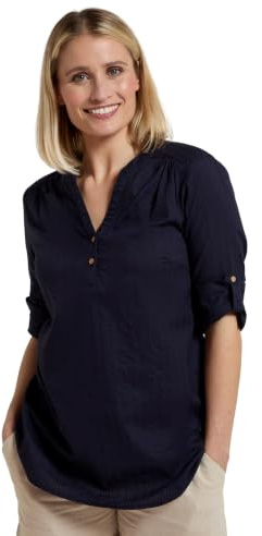 Mountain Warehouse Petra Womens Relaxed Fit 3/4 Sleeve Shirt - 100% Cotton Voile Ladies Top, Lightweight, Breathable Blouse - Spring Summer, Travelling, Daily Use Navy Women's Size 18
