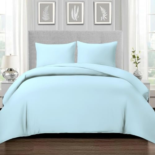 Pizuna Bettwäsche 200x220 + 80x80 Baumwolle Babyblau 800 Fadenzahl | 100% Langstaple Baumwolle Bettbezug und Kissenbezug, Mako Satin 3-Teilig Bettwäscheset 200x220 + 80x80 Baby blau Mako Satin