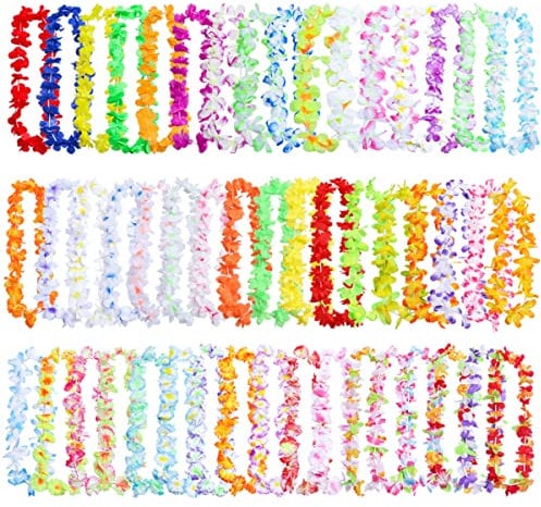 50 Stück hawaiianische Leis-Party-Dekorationen, 50 Stile hawaiianische Leis Bulk Hawaii-Blumen-Halskette für tropische Hawaii-Party-Themen-Strandparty-Zubehör, hawaiianische Nachtbar, Luau, Aloha