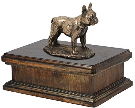 Art-Dog Custom Dog Mama Sitzende Statue Gedenkurne - Handgefertigte kaltgegossene Bronze auf Birkensockel - Urne für die Asche von Hunden - 24,5x29x21cm - 5l - Französische Bulldogge