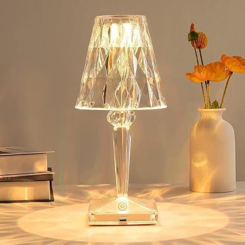 xiao Lampe LED en cristal, lampe de table en cristal diamant 3 couleurs changement de couleur contrôle tactile lampe de chevet avec ligne USB lampe de chevet, Party dinner decor Creative light. (I)