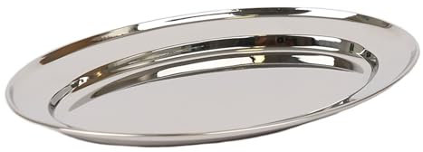Argon Tableware 30 x 20.5cm Serving Platter - Stainless Steel Chrome Dinner Tray Oval Plate Small Appetizer Serving Dishes for Party, Events, Table Service, Snack Platters