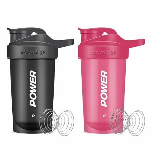ACUNA POWER Shaker Bottle For Protein Powder 400 ml (Pack Of 2) | Protein Shaker BPA Free Leakproof Screw On Lid Secure Flip Cap, Sports Gym Supplement Shake Bottle (Black- Hot Pink)