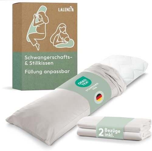 Laleni Schwangerschaftskissen 40x145 cm + 2 Bezüge | Oeko-TEX zertifiziertes Stillkissen Seitenschläferkissen | entlastendes Pregnancy Pillow | Kissen Seitenschläfer | Lagerungskissen + 2 Bezüge Grau
