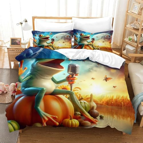FWLYIJIAREN The Singing Frosch 3D Atmungsaktiv Bettbezug Bettwäsche Set Weich Mikrofaser Mit Reißverschluss Und Kissenbezug Für Familie Erwachsene Teenager Kinder Mädchen 3teiligSuper King(260x220cm)