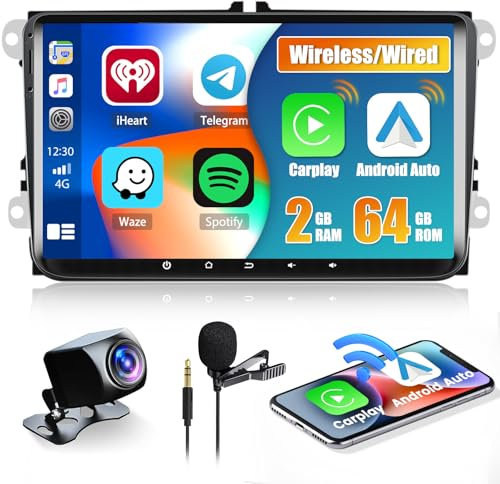 [2+64G] Hikity Android 13 Radio Coche para VW Golf 5 6 Polo Seat Skoda Wireless Carplay & Android Auto, Pantalla táctil Autoradio 9 Pouces con GPS Bluetooth FM RDS Cámara Trasera