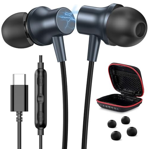 Auriculares USB C para Galaxy s25 Ultra s25+A16 Tab S9+ s23+ A53 A54 A55 Auriculares USB Tipo C con Micrófono intrauditivos con Cable Tipo C para Xiaomi Pad 5 6 14 Ultra para iPhone 16 15 ProMAX Plus