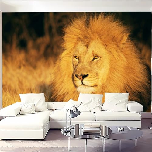 DSKJoviality Papier peint mural taille personnalisée Papier peint 3D Décor Lion Lever de soleil Papier peint animal Papier peint Lion Peel and Stick Mural Peut déplacer de grandes peintures murales