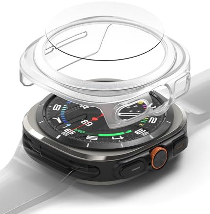 Ringke Slim & Glass Compatible con Protector Samsung Galaxy Watch Ultra y Protector Pantalla Samsung Galaxy Watch Ultra, Funda Anti-amarillea Sólida - Alpine Clear