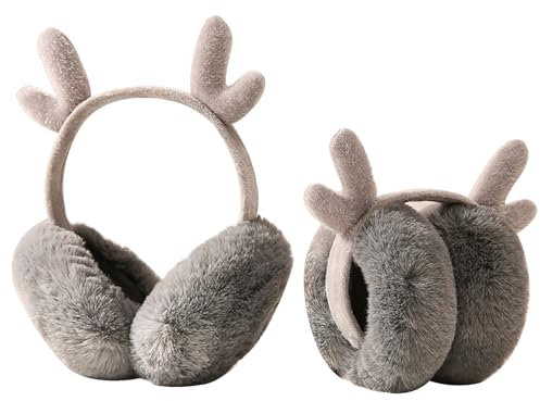 MHwan Cache Oreille en Peluche et Moelleux pour Femme, Enfant et Fille - Mignons, Pliables, Confortables à Porter, pour Garder au Chaud et au Froid (Gris)