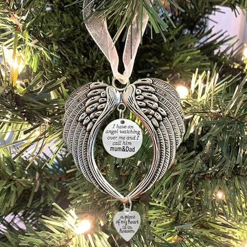 BTORER Christmas Memorial Ornaments Angel Wings Sympathy Gifts for Loss of Loved One - I Have a Angel Watching Over Me I Call -A Piece of My Heart Is in Heaven Christmas Tree Hanging Decor (mum & dad)