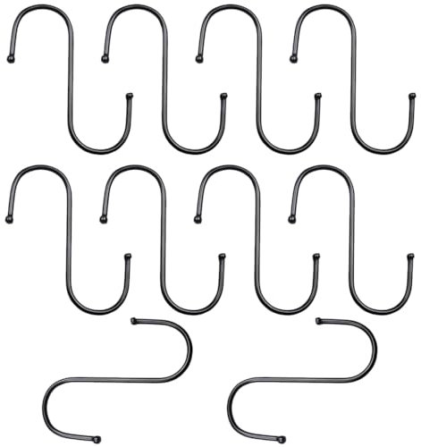 WeddHuis Ganchos en forma de S 10 unidades color negro diámetro adecuado hasta 30 mm ganchos para colgar de aluminio ideal para cocina armario garaje y jardín para ollas y sartenes tazas de