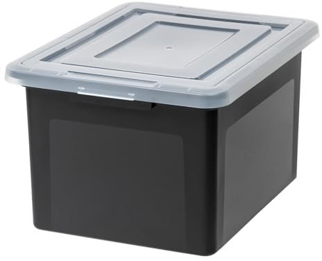 Iris Ohyama, Plastic Legal, Letter file box for Hanging files with Lid, 4 Pack, Black, Four built-in handles, Stackable, Durable, for Files, Towels & Book, BPA free, Container, Storage box, FB-21E