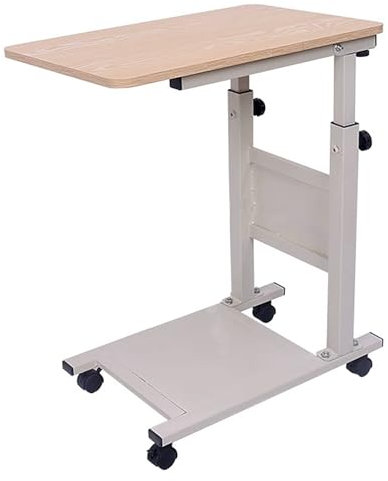 Hospital Bed Table on Wheels Metal Bedside Table, Mobile Nursing Bedside Table, Multifunctional Lifting and Folding Bedside Table, for Home, Hospital(Brown,60x40x65cm)