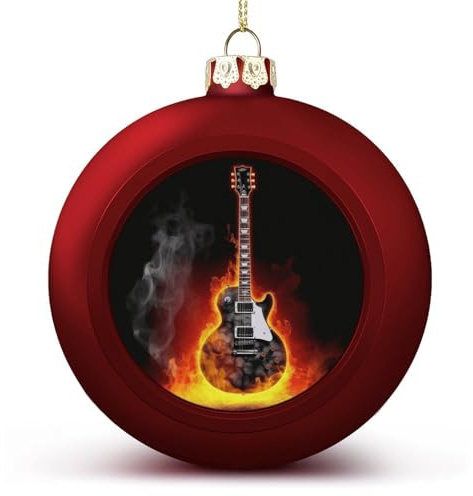 Christbaumkugel mit brennender Gitarre, 6,1 cm, bruchsicher, hängende Weihnachtskugeln für Weihnachtsbaumdekoration, rote Weihnachtsbaumkugeln für Urlaub, Hochzeit, Party, 1 Stück