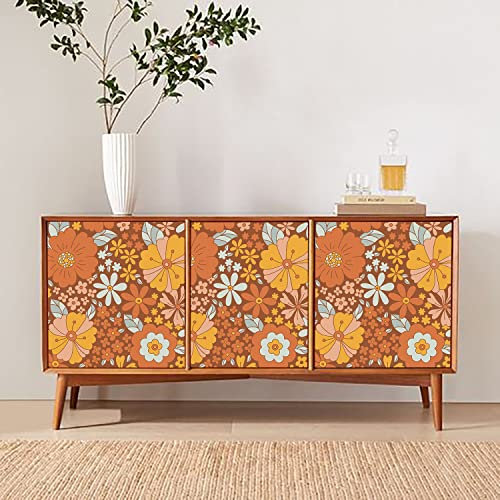 Papier Adhesif pour Meuble Fleurs Élégantes Orange Papier Peint Adhesif Mural Vinyle Papier Collant pour Meuble Imperméable Papier Peint Autocollant Mur Papier Peint Adhesif 1P (40x100 cm)