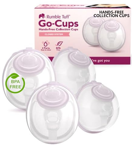 Rumble Tuff Go-Cups Wearable Hands-Free Collection (2Pack) Cups, 8oz Large Capacity, Easy to Clean Parts - Compatible with Most Electric Breast Pumps