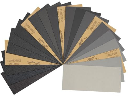 Wet Dry Schleifpapier, 22 Stück Feine Körnung 80 bis 5000 Schleifblatt Sortiment 9 x 3,6 Zoll Trockenbau Schleifpapier für Auto Polieren/Holzmöbel/Stein/Lack/Metall/Glas
