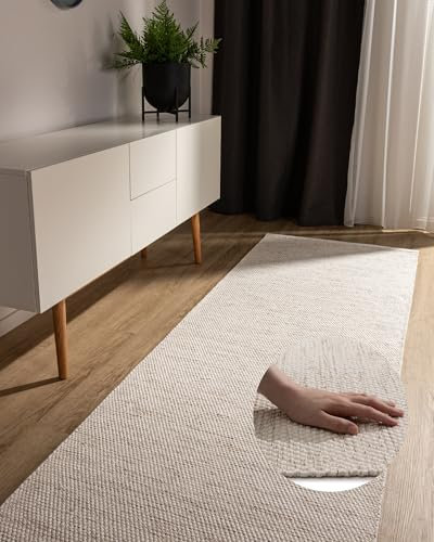 benuta Basic handgewebter Baumwollteppich Ron - Creme 80x250 cm - Handwebteppich aus 100% Baumwolle - Läufer im Style: Uni, Minimalistisch, Natural Living - Pflegeleicht für Wohnzimmer Schlafzimmer