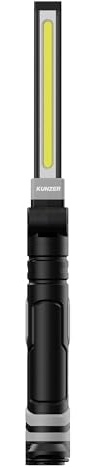 KUNZER PL-082 Orange Arbeitslampe klappbar, COB-Technik, 600 lm Lichtstärke | Werkstattleuchte, 180° Werkstatt-Leuchte, 6 h Leuchtdauer, Abmessungen: 349 x 38 x 50 mm, Gewicht: 210 g